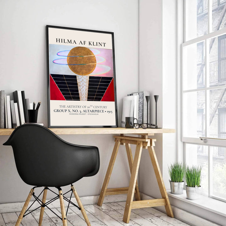 Merging rigorous structural geometry with lyrical spiritual symbolism from the Moderna Museet holdings, this intricate Hilma af Klint Group X No 3 Altarpiece print brings a sophisticated ambiance to interiors. Offered by MapYourDreams, this artwork is available in flexible options including unframed paper, custom wooden frames, and gallery canvas wraps.