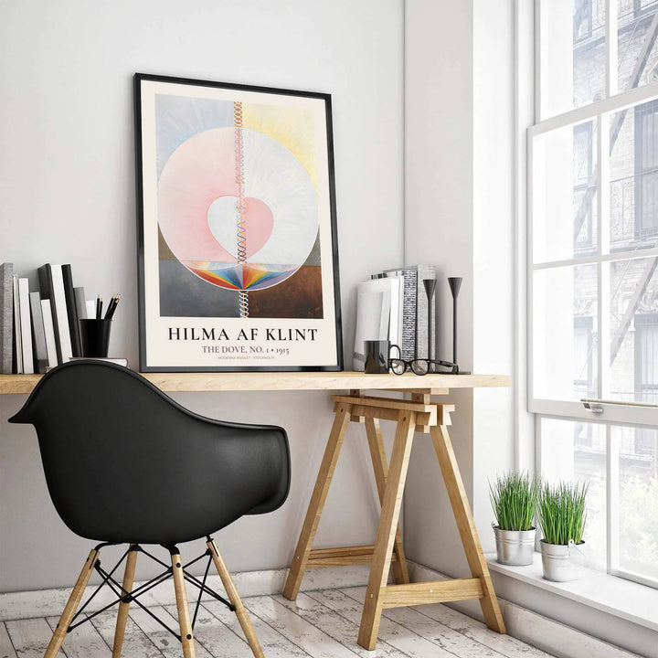 Merging rigorous structural geometry with lyrical spiritual symbolism from the Moderna Museet holdings, this intricate The Dove No 1 1915 print by Hilma af Klint brings a sophisticated ambiance to interiors. Offered by MapYourDreams, this artwork is available in flexible options including unframed paper, custom wooden frames, and gallery canvas wraps.