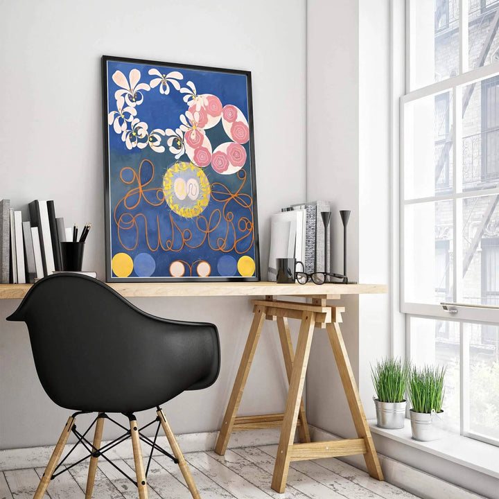 Merging rigorous structural geometry with lyrical spiritual symbolism from Nordic institutional holdings, this intricate The Ten Largest No 1 Childhood 1907 print by Hilma af Klint brings sophistication. Offered by MapYourDreams, this artwork is available in flexible options including unframed paper, custom wooden frames, and gallery canvas wraps.