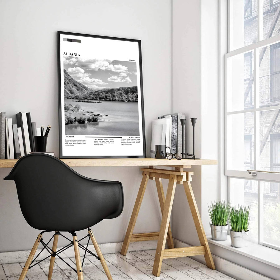 Featuring editorial text blocks, color swatches, and coordinates 42.1867° N, 19.8825° E, this Lake Koman art print celebrates northern Balkan nature. MapYourDreams offers this piece printed on archival stock with options for custom frames or canvas wraps to complete your gallery wall.