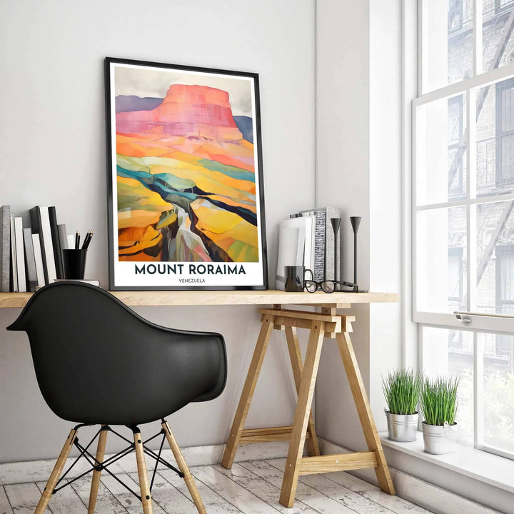 Modern expressionist nature art print illustrating the iconic flat-topped tepui mountain in the Gran Sabana of Venezuela. Produced by MapYourDreams, you can order this design on fine art paper, mounted in protective frames, or as a canvas display.