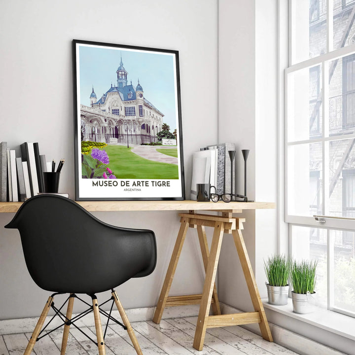 South American historic architecture poster depicting the famous Museo de Arte Tigre in Greater Buenos Aires, Argentina. Created by MapYourDreams, this artwork is adaptable for any interior in unframed prints, solid wooden frames, or gallery canvas wraps.
