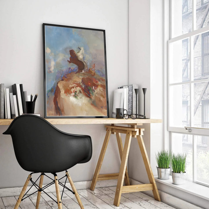 Luminous golden chariot poster of Odilon Redon Apollo In His Chariot 1905 from Rijksmuseum Amsterdam highlighting rearing dark and white steeds. MapYourDreams supplies custom framed paper options, unframed wall posters, and gallery stretched canvas art for living rooms and bedrooms.