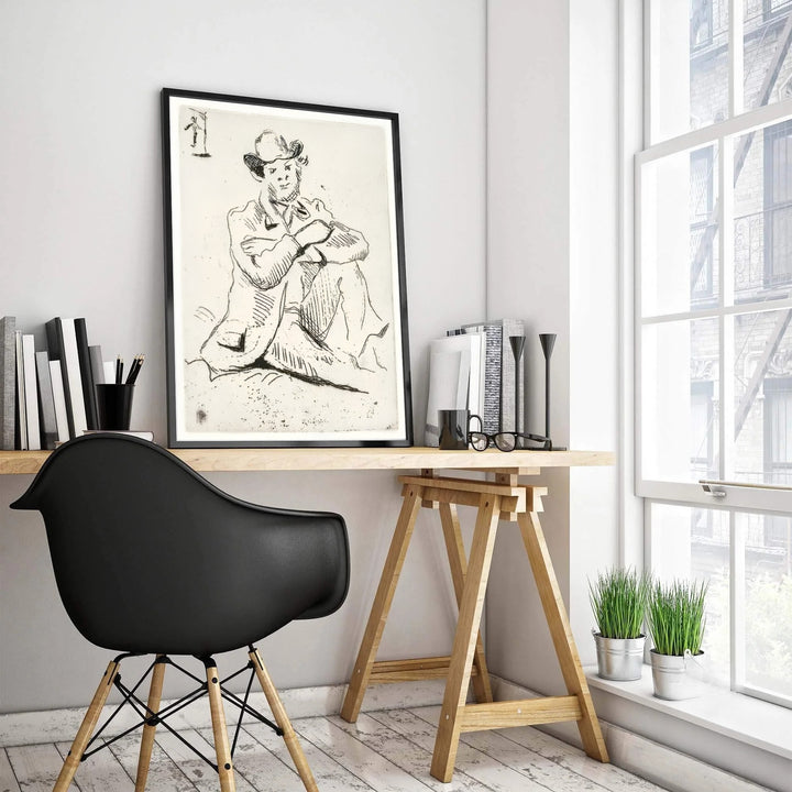 Rare intaglio sketch poster print of Paul Cezanne Guillaumin With Hanged Man 1873 featuring the small hanged man motif in Auvers-sur-Oise France. MapYourDreams features high-quality framed wall decor, unframed prints, and stretched canvas options ideal for study wall decoration.
