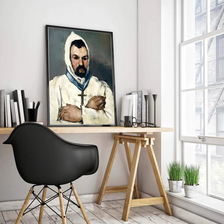 Classical French portrait print of Paul Cezanne Uncle Dominique As A Monk 1866 capturing a hooded figure in Aix-en-Provence France. Select custom framed wall art, unframed paper poster prints, or gallery canvas formats at MapYourDreams for a cohesive fine art gallery display.