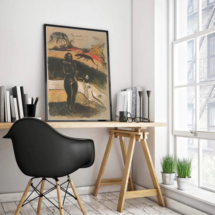 Historical French art print of Paul Gauguin Delightful Land Nave Nave Fenua 1894 displaying handwritten script from Tahiti, French Polynesia. Choose custom framed wall art, unframed paper poster prints, or gallery canvas formats at MapYourDreams for an intellectual gallery wall setup.