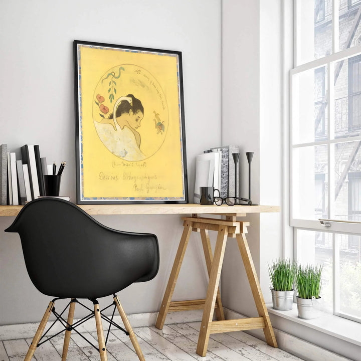 Historical French art print of Paul Gauguin Design For A Plate 1889 displaying a marbled mosaic border from Brittany, France. Choose custom framed wall art, unframed paper poster prints, or gallery canvas formats at MapYourDreams for an intellectual gallery wall setup.