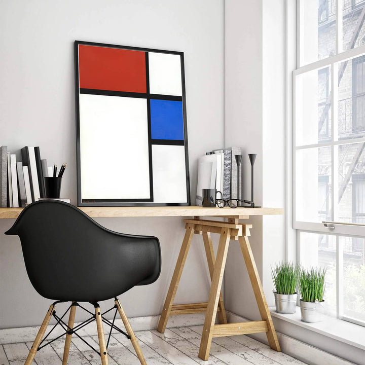 The subtle luminosity and clean graphic contrast in this 1929 Piet Mondrian abstract portrayal offer a captivating visual focal point for living rooms, dining areas, and studies. Available via MapYourDreams, this wall decor comes in versatile formats, including unframed archival posters, custom picture frames, and stretched canvas wraps designed to enhance your home decor.