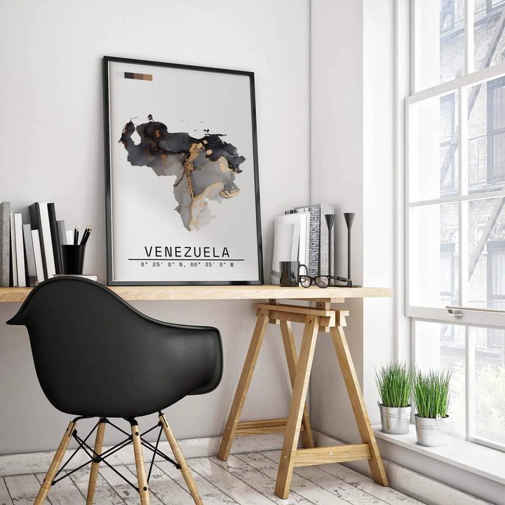 Fine art travel poster featuring margin typography reading VENEZUELA 6° 25&