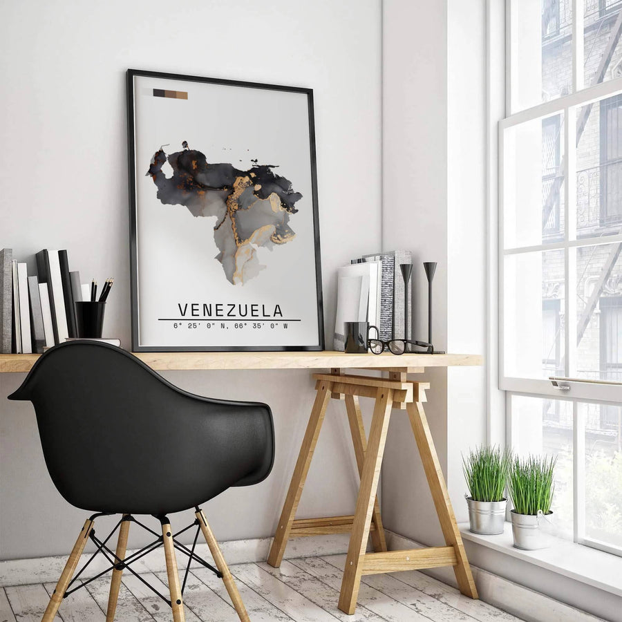 Fine art travel poster featuring margin typography reading VENEZUELA 6° 25&