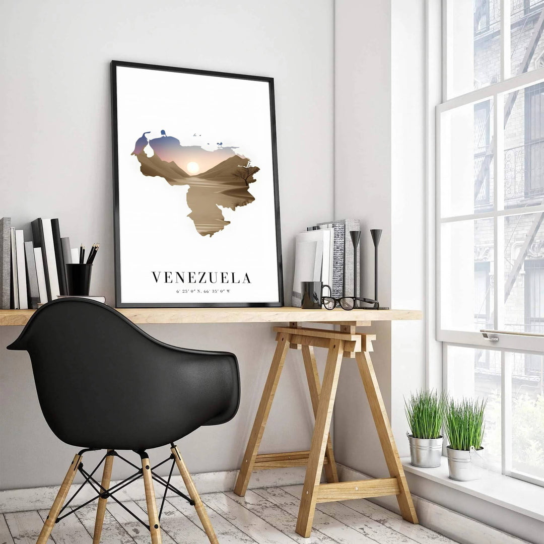 Fine art travel poster featuring margin typography reading VENEZUELA 6° 25&