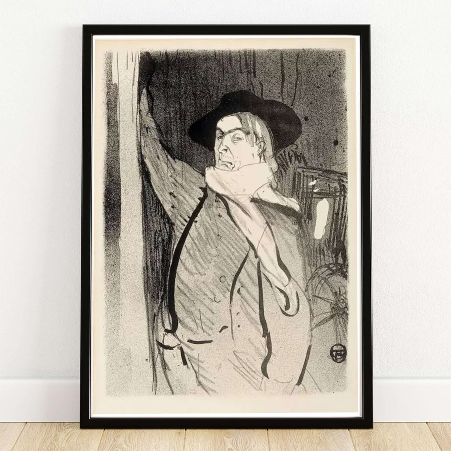 Henri de Toulouse-Lautrec Aristide Bruant 1893 print depicting the French cabaret singer in Montmartre Paris France. MapYourDreams provides custom framed, unframed paper, and stretched canvas options for wall decor.