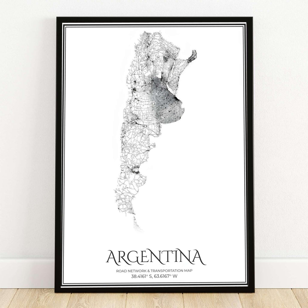 Argentina road map art print capturing the country&