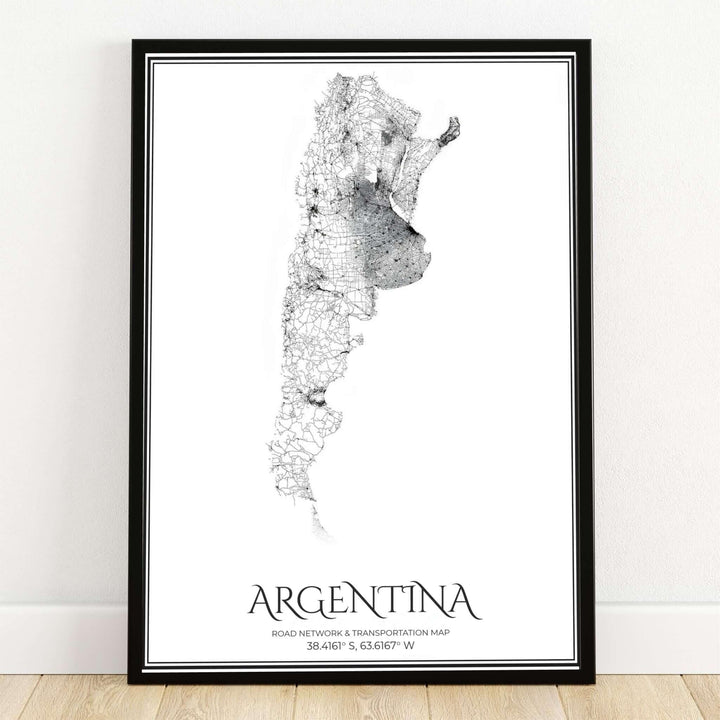 Argentina road map art print capturing the country&