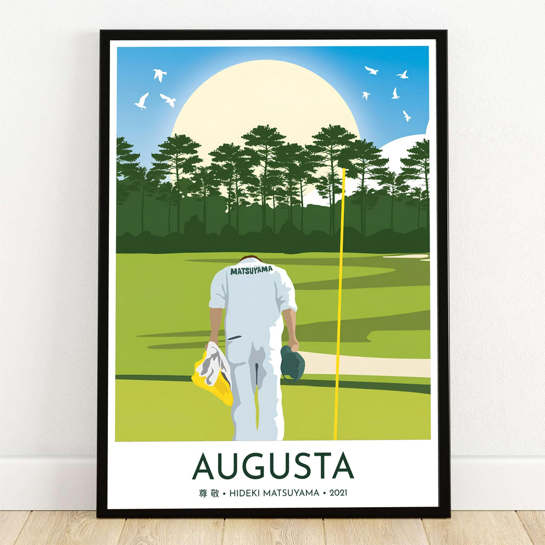 Augusta Georgia golf art print depicting Hideki Matsuyama&