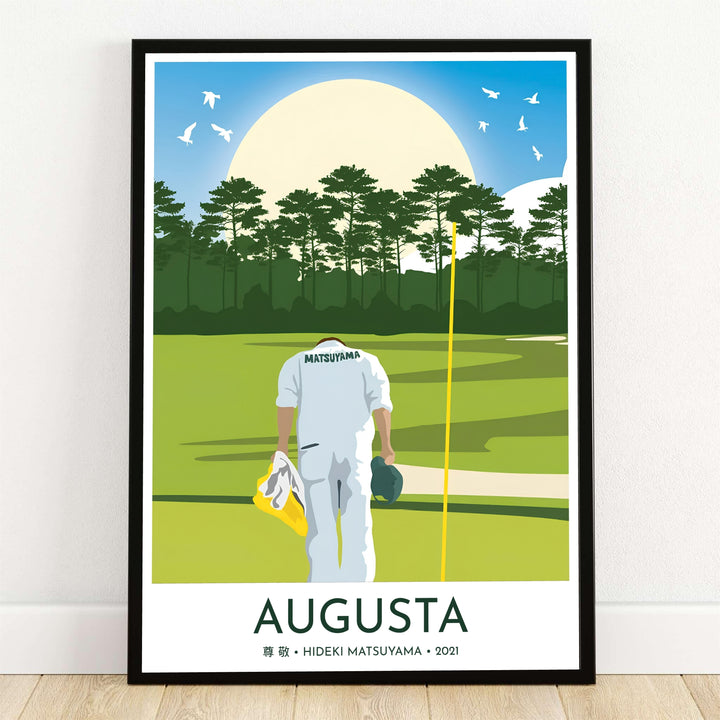Augusta Georgia golf art print depicting Hideki Matsuyama&