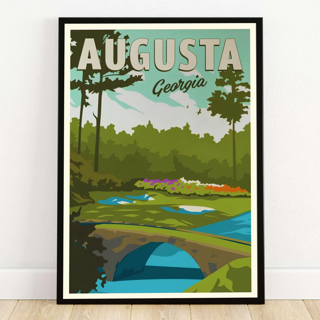 Augusta Georgia golf art print depicting the historic stone Hogan Bridge crossing Rae&