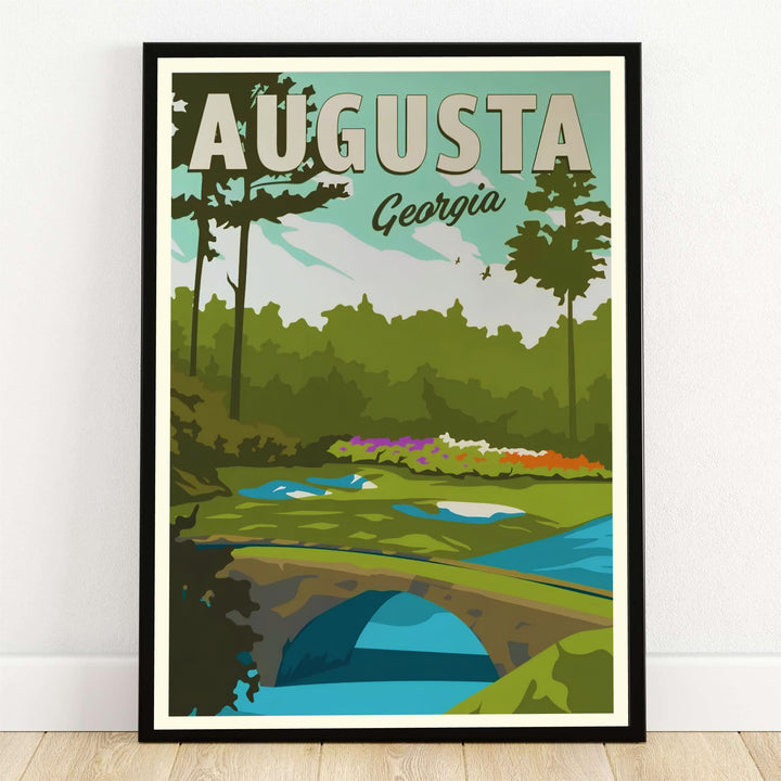 Augusta Georgia golf art print depicting the historic stone Hogan Bridge crossing Rae&