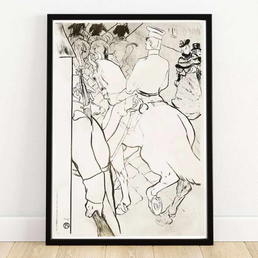 Featuring Babylone D’Allemagne (1894), Henri de Toulouse-Lautrec created a stark black and white lithograph print of cavalry soldiers on horses in Berlin, Germany. MapYourDreams provides custom framed wall art, unframed fine art paper prints, and gallery canvas options for historic decor.