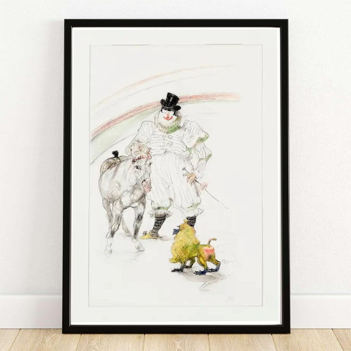 Rare French circus lithograph reproduction of Cheval Et Singe Dresses (1899), Henri de Toulouse-Lautrec depicting a trained monkey and horse in Paris, France. MapYourDreams offers versatile framed wall art, unframed poster prints, and stretched canvas print options for art lovers.