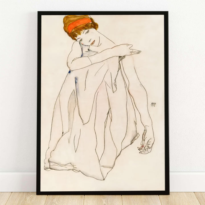 Egon Schiele Dancer Tanzerin 1913 poster fine art print depicting a Viennese Expressionist watercolor dancer in the Albertina Museum Vienna collection. MapYourDreams provides custom framed wall decor, unframed paper poster prints, and gallery stretched canvas art options for modern living room interiors.