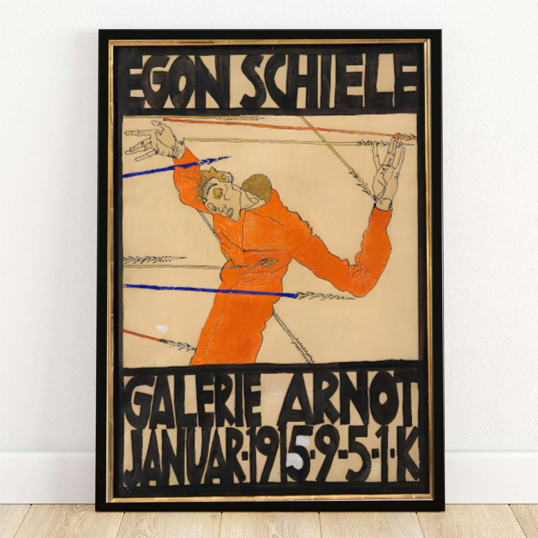 Egon Schiele Galerie Arnot 1915 poster fine art print depicting a historic Viennese Secession exhibition graphic in the Galerie Arnot Vienna collection. MapYourDreams provides custom framed wall decor, unframed paper poster prints, and gallery stretched canvas art options for modern living room interiors.