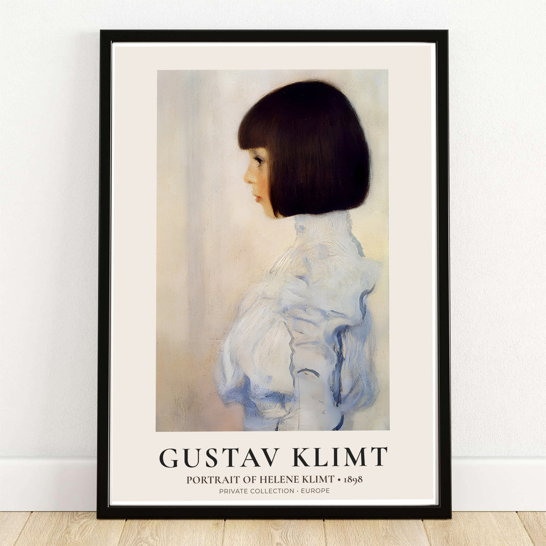 Museum exhibition style wall poster of Gustav Klimt Portrait Of Helene Klimt 1898 illustrating soft cream background brushwork from a Private Collection in Europe. MapYourDreams delivers archival framed wall art, unframed paper poster prints, and gallery canvas wall decor for modern interiors.