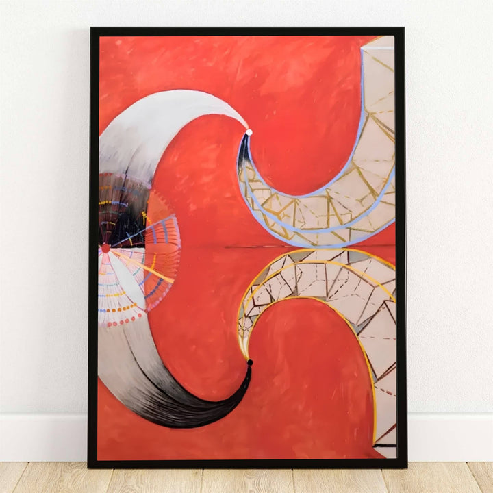 Bathed in the striking red and white hues of an imaginary lunar realm reminiscent of the historic 1907 transcendental exhibitions in Sweden, this striking Hilma af Klint Group VII The Moon poster features structured esoteric geometry and glowing cosmic accents. Offered by MapYourDreams, this artwork is available in flexible options including unframed paper, custom wooden frames, and gallery canvas wraps.