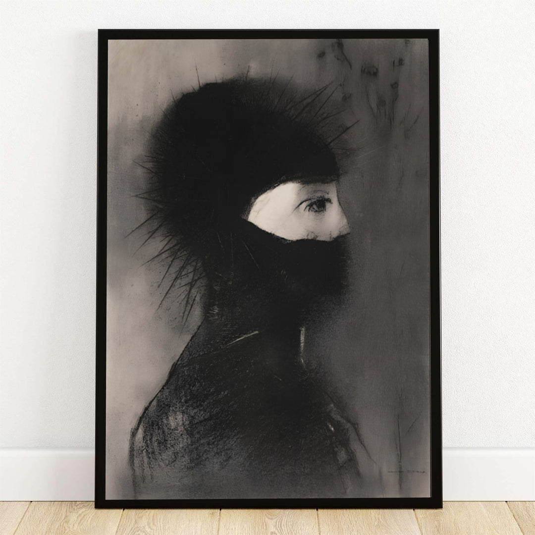 Odilon Redon Armor 1891 fine art reproduction showcasing a dark profile portrait from The Metropolitan Museum of Art in New York City. MapYourDreams provides custom black frames, white frames, natural wood frames, unframed paper prints, and stretched canvas options for moody interior spaces.