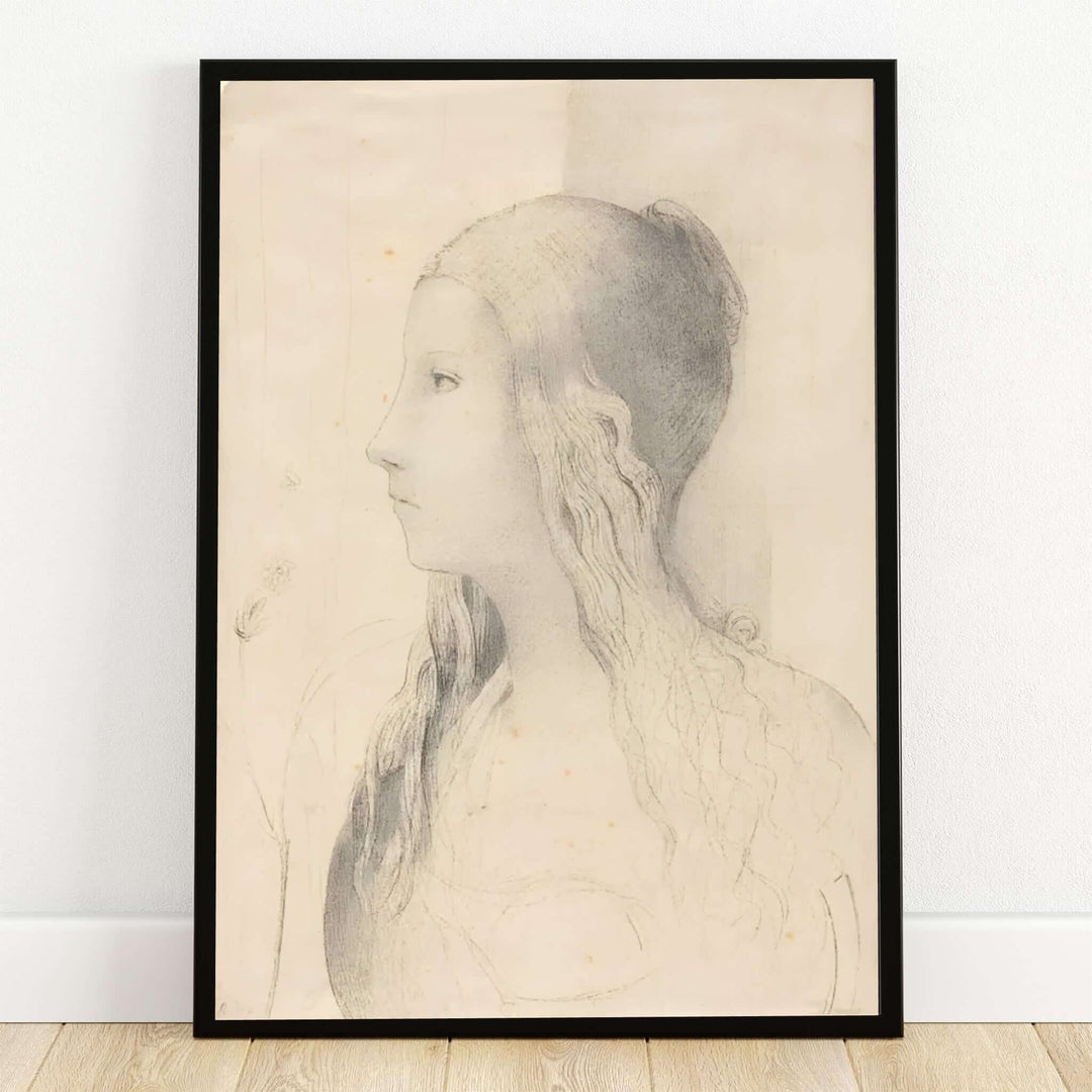 Housed within the esteemed National Gallery, this striking 1894 charcoal drawing by Odilon Redon portrays the legendary figure of Brünnhilde in delicate profile. Offered by MapYourDreams, this artwork is available in flexible options including unframed paper, custom wooden frames, and gallery canvas wraps to suit any sophisticated interior decor style.
