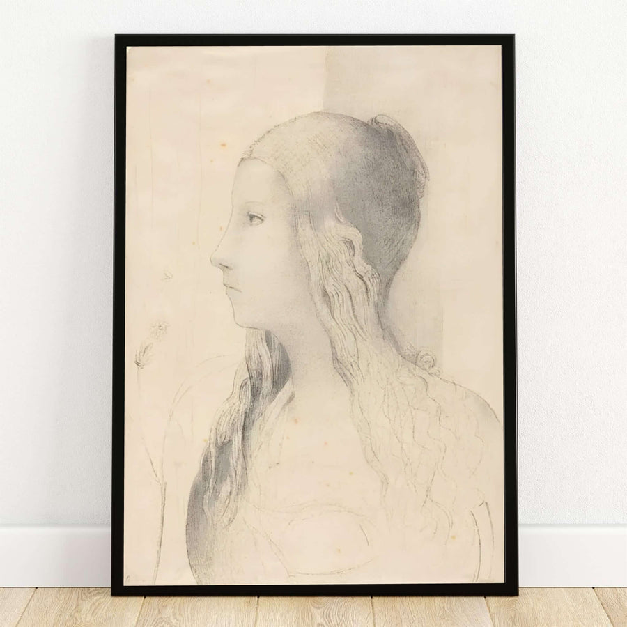 Housed within the esteemed National Gallery, this striking 1894 charcoal drawing by Odilon Redon portrays the legendary figure of Brünnhilde in delicate profile. Offered by MapYourDreams, this artwork is available in flexible options including unframed paper, custom wooden frames, and gallery canvas wraps to suit any sophisticated interior decor style.