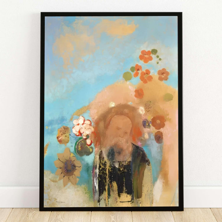 Luminous 1912 pastel painting titled Evocation Of Roussel by Odilon Redon from the Orsay Museum collection featuring floating flowers and sky blue tones. MapYourDreams reproduces this Symbolist art release in flexible presentation choices, spanning unmounted archival paper sheets, custom wooden frames, and gallery canvas wraps.
