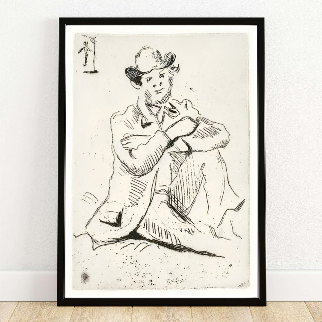 Paul Cezanne Guillaumin With Hanged Man 1873 fine art poster depicting a seated portrait of Armand Guillaumin etched in Auvers-sur-Oise France. MapYourDreams provides custom framed wall art, unframed paper prints, and gallery stretched canvas wall decor options to elevate home decor.