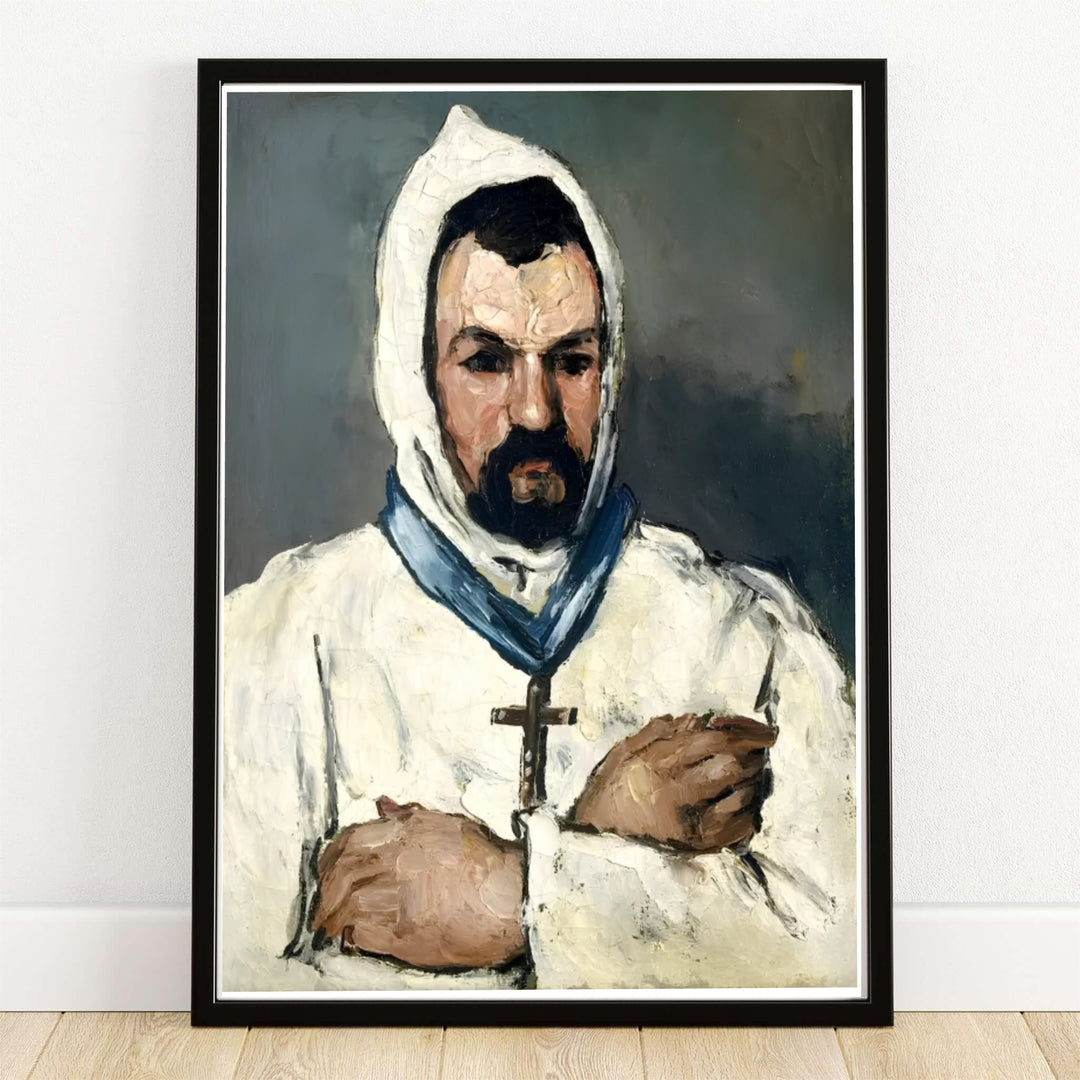 Moody classical portrait canvas art print of Paul Cezanne Uncle Dominique As A Monk 1866 depicting a friar in Aix-en-Provence France. MapYourDreams offers versatile framed wall art, unframed poster prints, and stretched canvas choices for art collectors and home decorators alike.