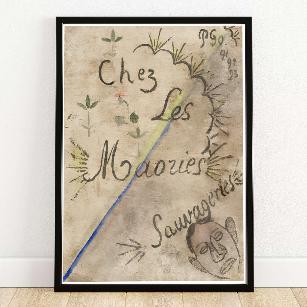 Minimalist sketch canvas print of Paul Gauguin Chez Les Maories 1893 depicting historic Polynesian influences in Tahiti, French Polynesia. MapYourDreams offers versatile framed wall art, unframed poster prints, and stretched canvas choices for museum art collectors.