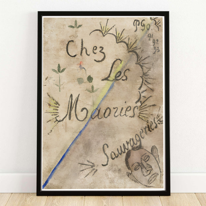 Minimalist sketch canvas print of Paul Gauguin Chez Les Maories 1893 depicting historic Polynesian influences in Tahiti, French Polynesia. MapYourDreams offers versatile framed wall art, unframed poster prints, and stretched canvas choices for museum art collectors.