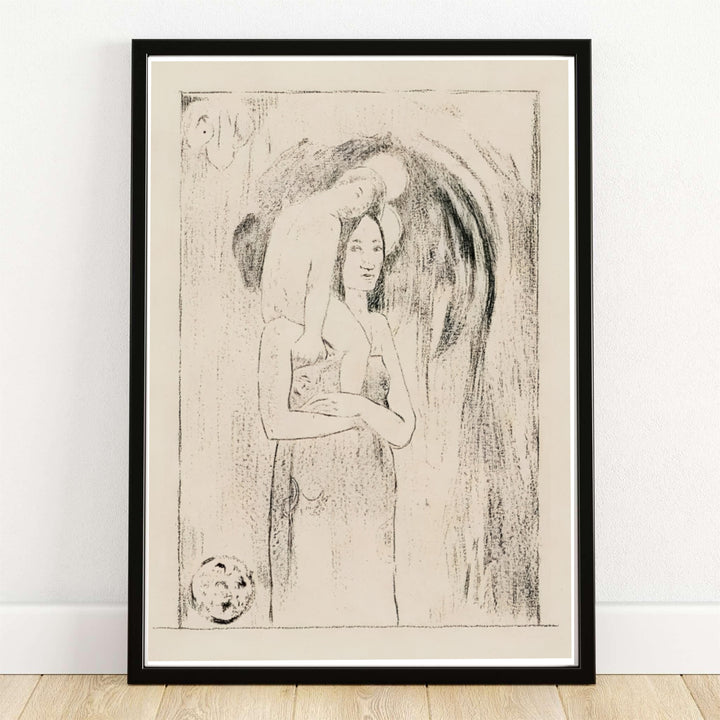 Authentic French master view poster of Paul Gauguin Hail Mary Ia Orana Maria 1895 showing a mother holding her child in Tahiti, French Polynesia. Order custom framed prints, unframed paper wall art, or gallery canvas options from MapYourDreams to transform your entryway aesthetics.