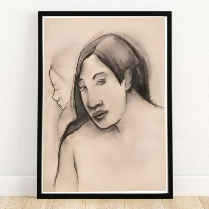 Minimalist drawing canvas print of Paul Gauguin Heads Of Tahitian Women 1891 depicting historic Polynesian portraiture in Tahiti, French Polynesia. MapYourDreams offers versatile framed wall art, unframed poster prints, and stretched canvas choices for fine art collectors.
