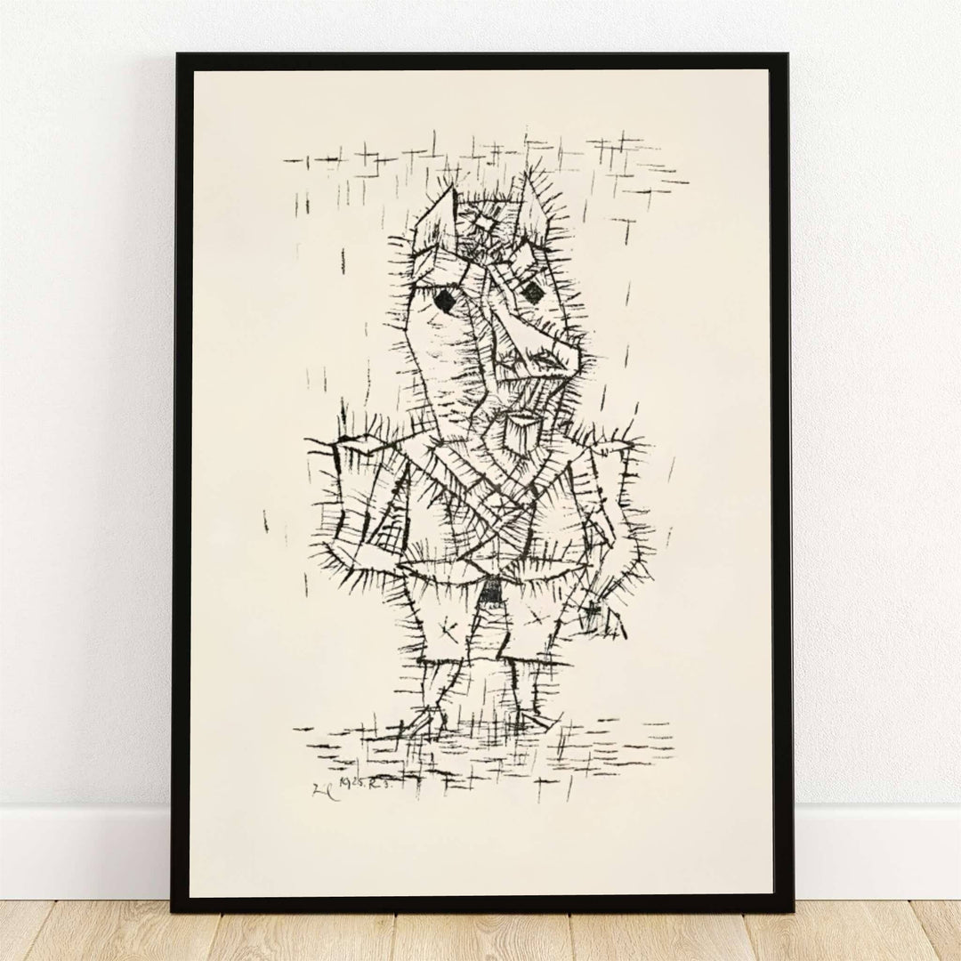 Preserved within esteemed international museum archives, this striking 1925 minimalist line drawing titled Ass Esel 1925 by Paul Klee portrays an anthropomorphic donkey figure rendered in delicate ink cross-hatching. Offered by MapYourDreams, this stunning wall decor is available in flexible options including unframed paper, custom wooden frames, and gallery canvas wraps to suit any sophisticated interior decor style.