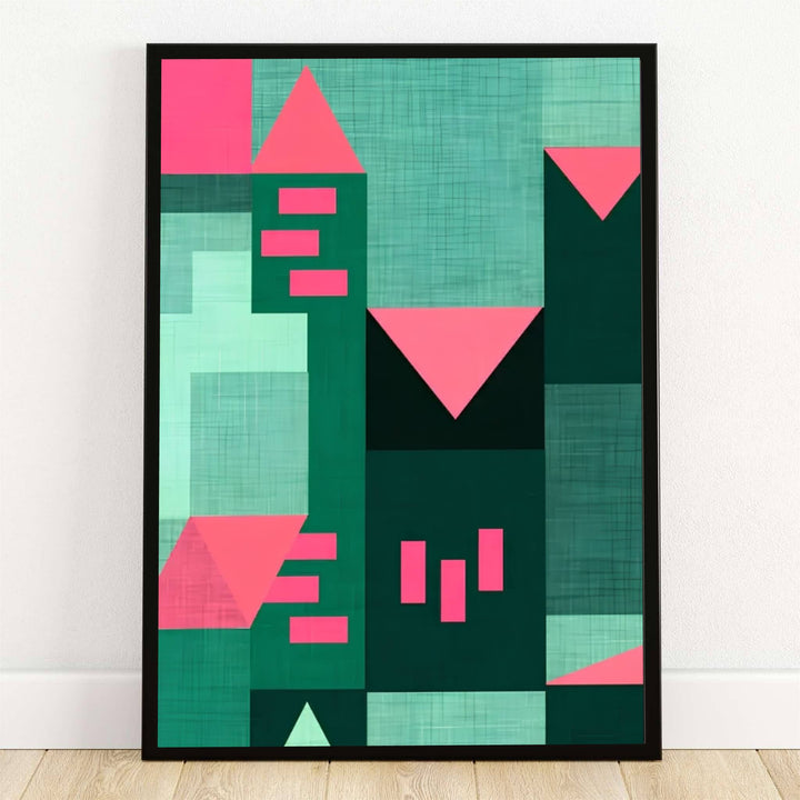 Bathed in the lush emerald and forest green hues of an imaginary modernist city reminiscent of the historic Bauhaus design workshops in Germany, this striking Paul Klee Emerald Architecture Art Print features structured geometric towers and glowing pink accents. Offered by MapYourDreams, this artwork is available in flexible options including unframed paper, custom wooden frames, and gallery canvas wraps.