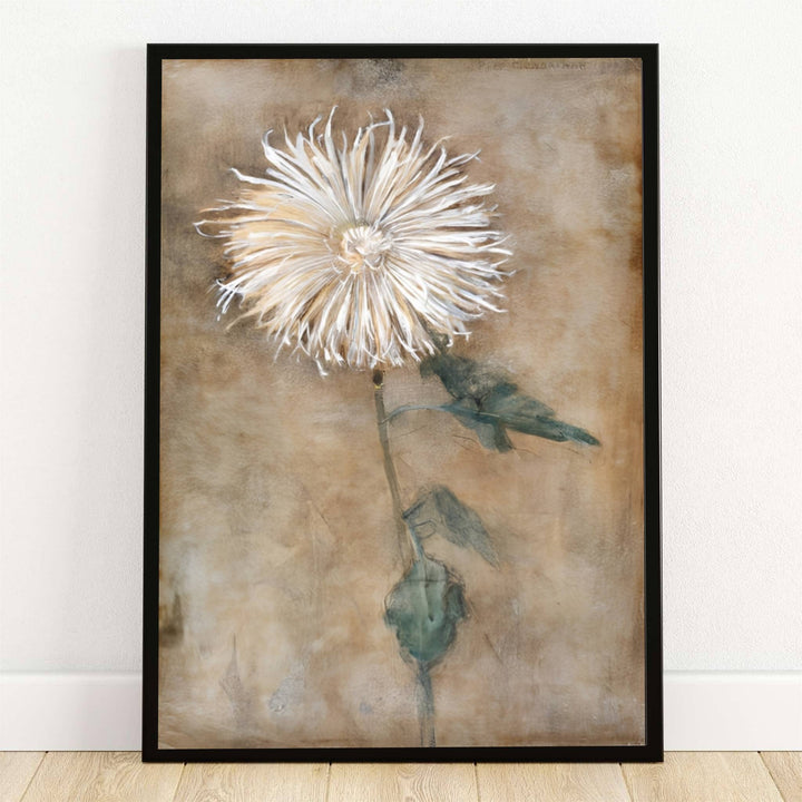 Preserved within esteemed Dutch museum archives, this striking 1900 naturalist floral painting by Piet Mondrian portrays a detailed white chrysanthemum blossom against a warm sepia field. Offered by MapYourDreams as a stunning Piet Mondrian Chrysanthemum poster, this botanical wall art is available in flexible options including unframed paper, custom wooden frames, and gallery canvas wraps to suit any sophisticated interior decor style.