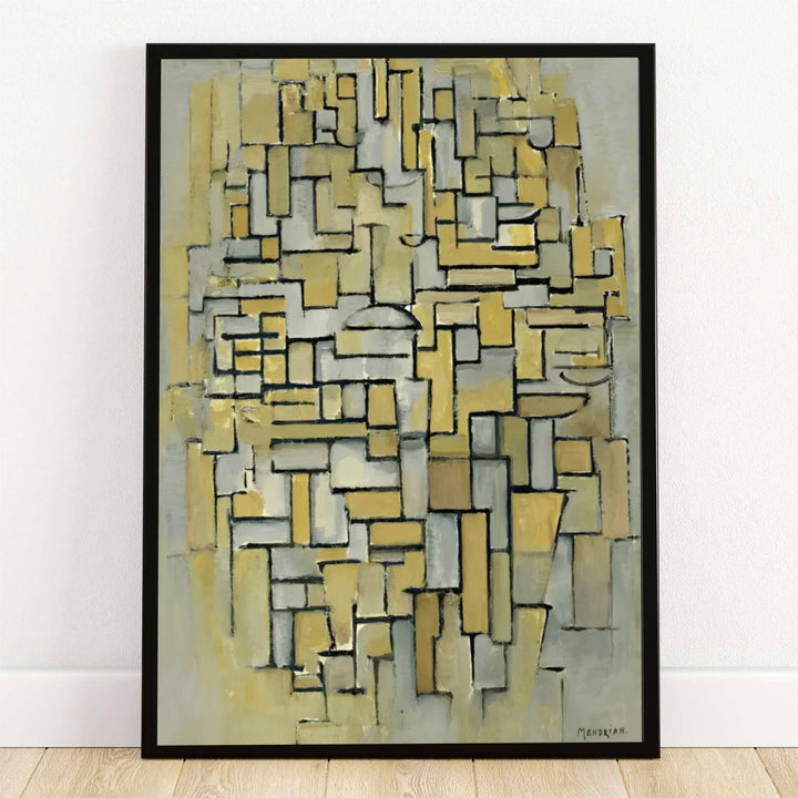 Preserved within esteemed international museum archives, this striking 1913 analytical cubist painting by Piet Mondrian portrays a centralized grid of interlocking brown and gray rectangular facets. Offered by MapYourDreams as a stunning abstract art print, this historic 1913 masterpiece wall decor is available in flexible options including unframed paper, custom wooden frames, and gallery canvas wraps to suit any sophisticated interior decor style.