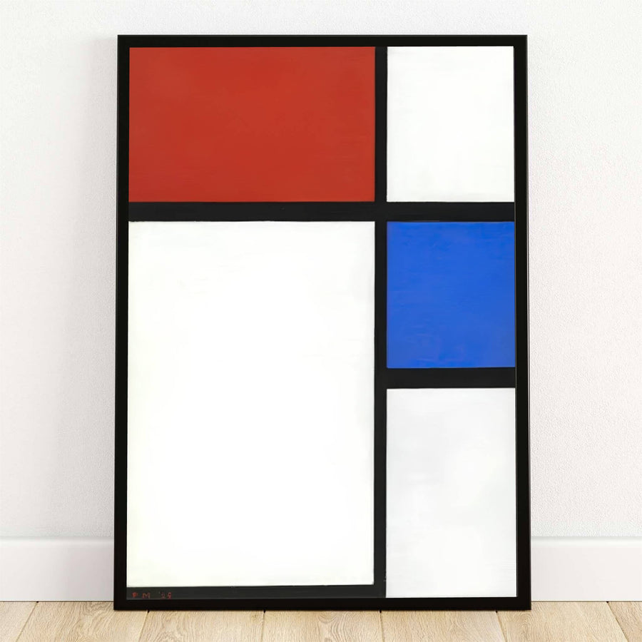 Masterfully balancing primary red and blue rectangles with a rigorous 1929 black grid, this Piet Mondrian fine art print is a timeless celebration of art history. MapYourDreams delivers this exquisite wall decor in adaptable formats, allowing you to choose between unframed prints, custom frames, and gallery-quality canvas wraps.