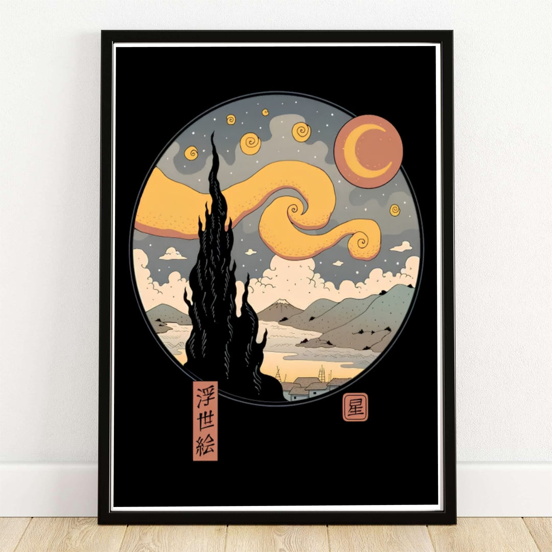 Vincent van Gogh Starry Night Ukiyo E 1889 Poster depicts the artist&
