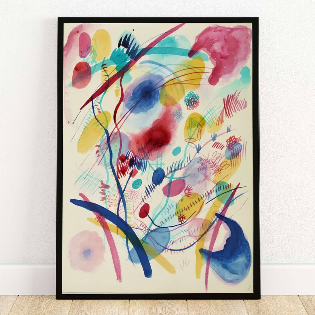Preserved within renowned European gallery collections, this groundbreaking 1913 abstract painting by Wassily Kandinsky showcases fluid organic washes and dynamic linear gestures. Offered by MapYourDreams, this artwork is available in flexible options including unframed paper, custom wooden frames, and gallery canvas wraps to suit any sophisticated interior decor style.
