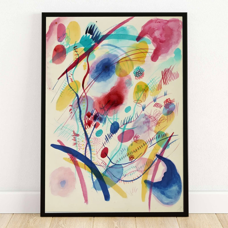 Preserved within renowned European gallery collections, this groundbreaking 1913 abstract painting by Wassily Kandinsky showcases fluid organic washes and dynamic linear gestures. Offered by MapYourDreams, this artwork is available in flexible options including unframed paper, custom wooden frames, and gallery canvas wraps to suit any sophisticated interior decor style.