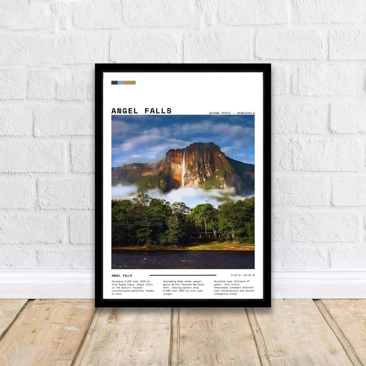 Golden hour nature wall art showing warm sunlight on sandstone canyon walls and cool river reflections in Venezuela. Curated by MapYourDreams, this wall piece offers customizable choices such as archival paper prints, real wood frames, or canvas wraps.