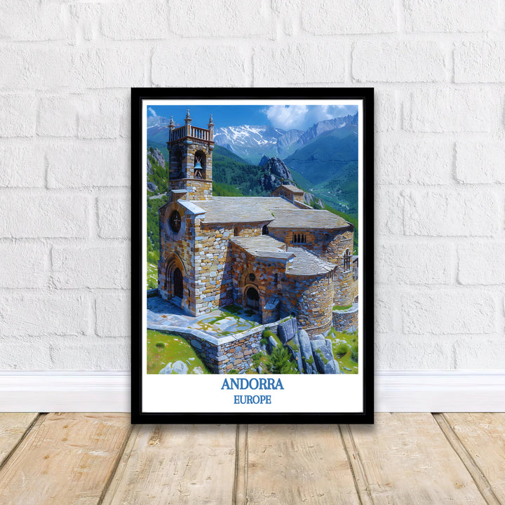 Majestic snow-capped peaks rising above Sant Joan de Caselles Church in Andorra star in this scenic wall poster. MapYourDreams delivers museum-grade framed, unframed, and canvas print options with fast shipping.