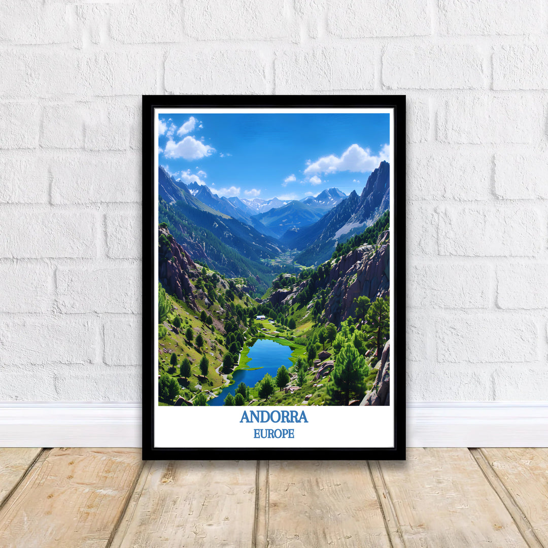 Panoramic Pyrenees summits overlooking the tranquil Valley of Madriu-Perafita-Claror in Andorra star in this wall poster. MapYourDreams delivers fine art framed, unframed, and canvas print options with fast shipping.