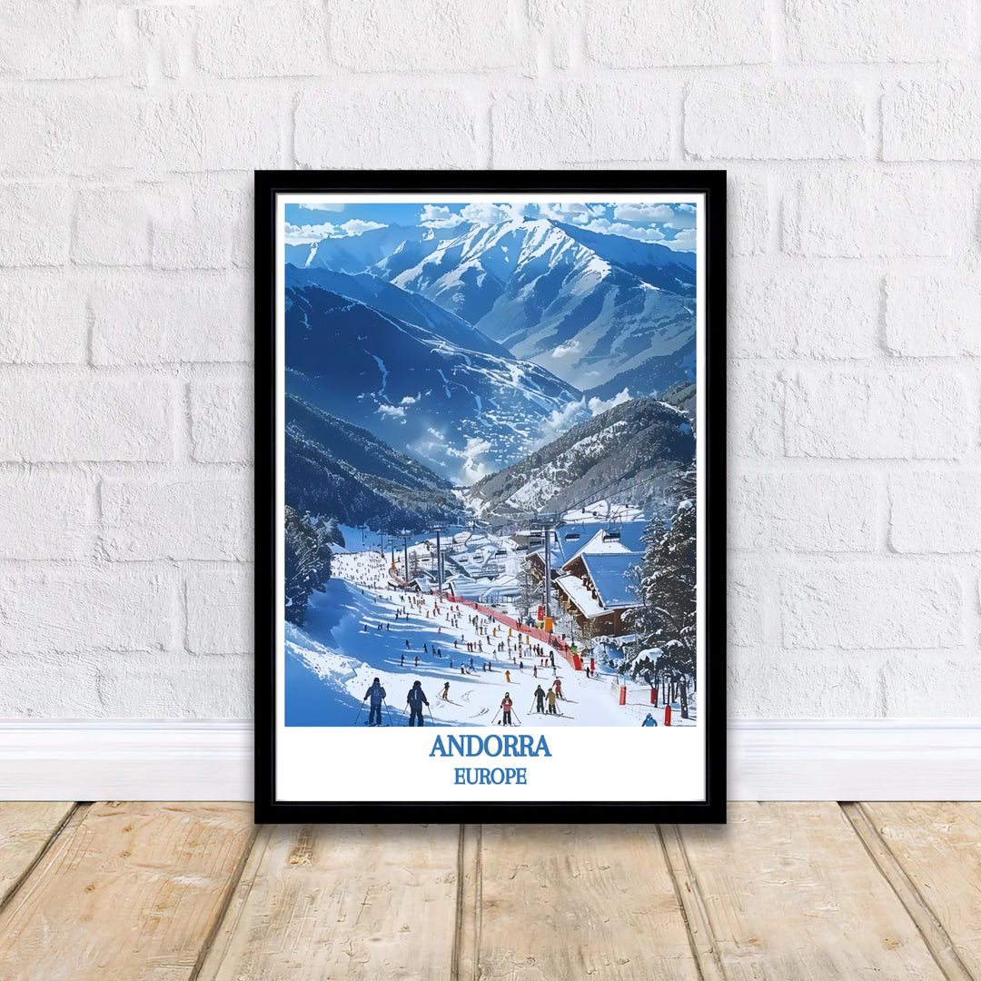 Majestic Pyrenees mountain summits surrounding Vallnord Ski Resort in Andorra star in this wall poster. MapYourDreams delivers fine art framed, unframed, and canvas print options with fast delivery.